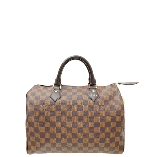 Louis Vuitton Damier Ebene Speedy 30 Bag W/ LMS Initials