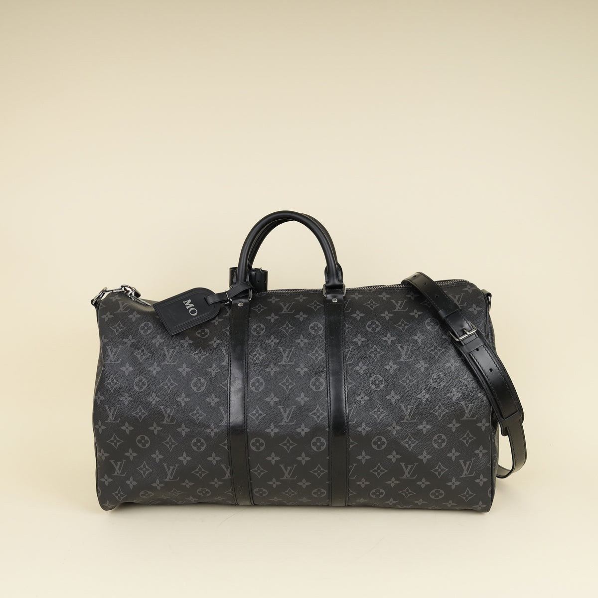 Louis Vuitton Monogram Eclipse Keepall Bandouliere 55 Bag W/ MO Initials-Louis Vuitton-THE CLOSET