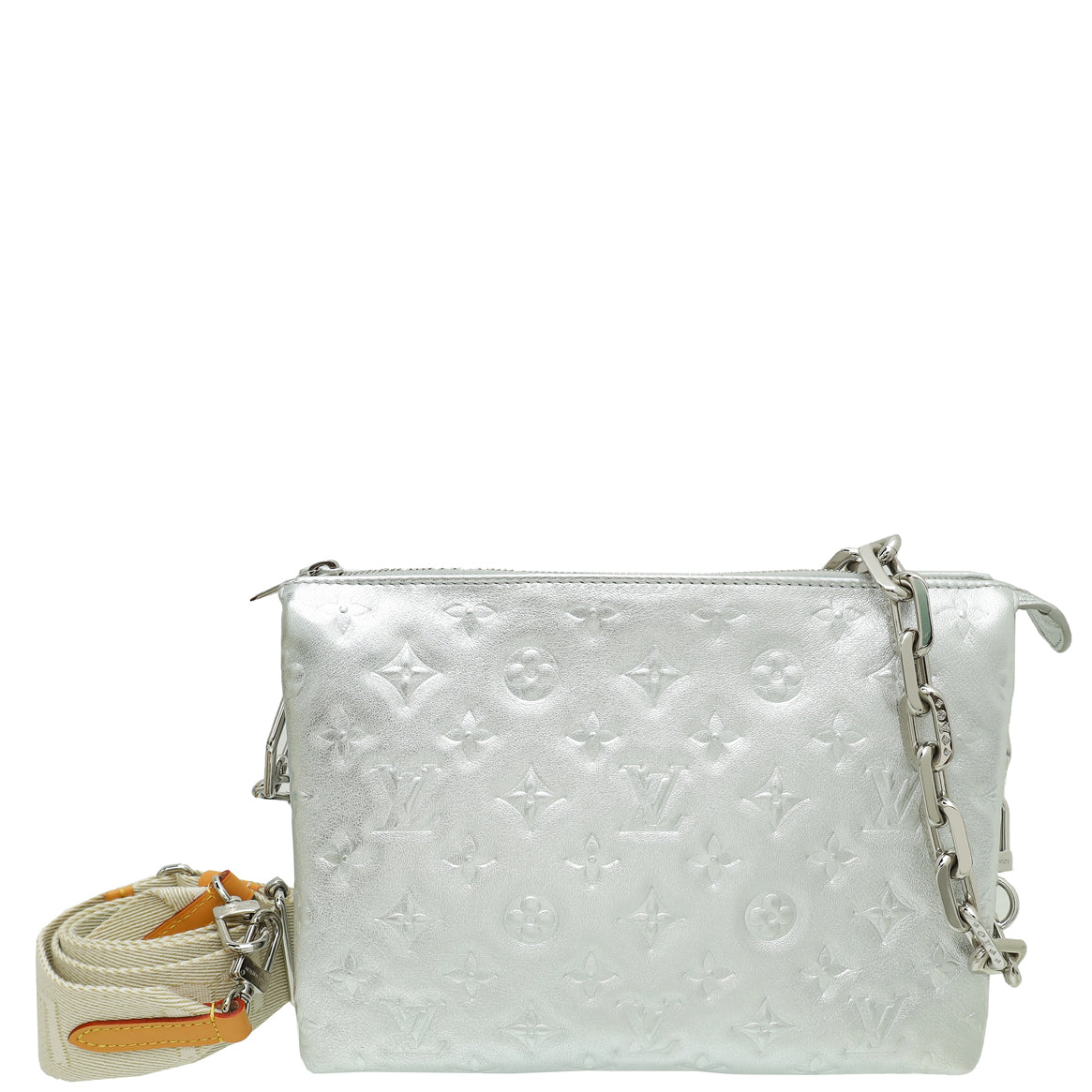 Louis Vuitton Metallic Silver Puffy Monogram Embossed Coussin PM Bag-Louis Vuitton-THE CLOSET