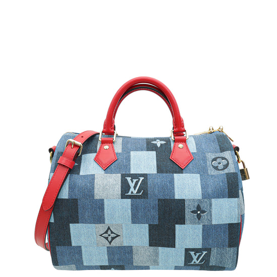 Louis Vuitton Blue Monogram Patchwork Speedy Bandouliere 30 Bag