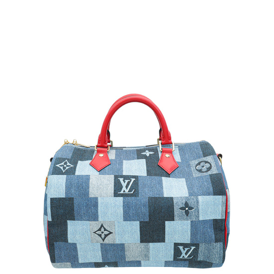 Louis Vuitton Blue Monogram Patchwork Speedy Bandouliere 30 Bag