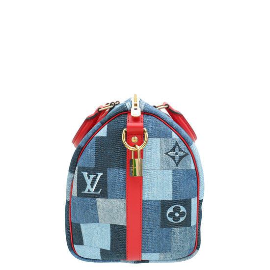 Louis Vuitton Blue Monogram Patchwork Speedy Bandouliere 30 Bag