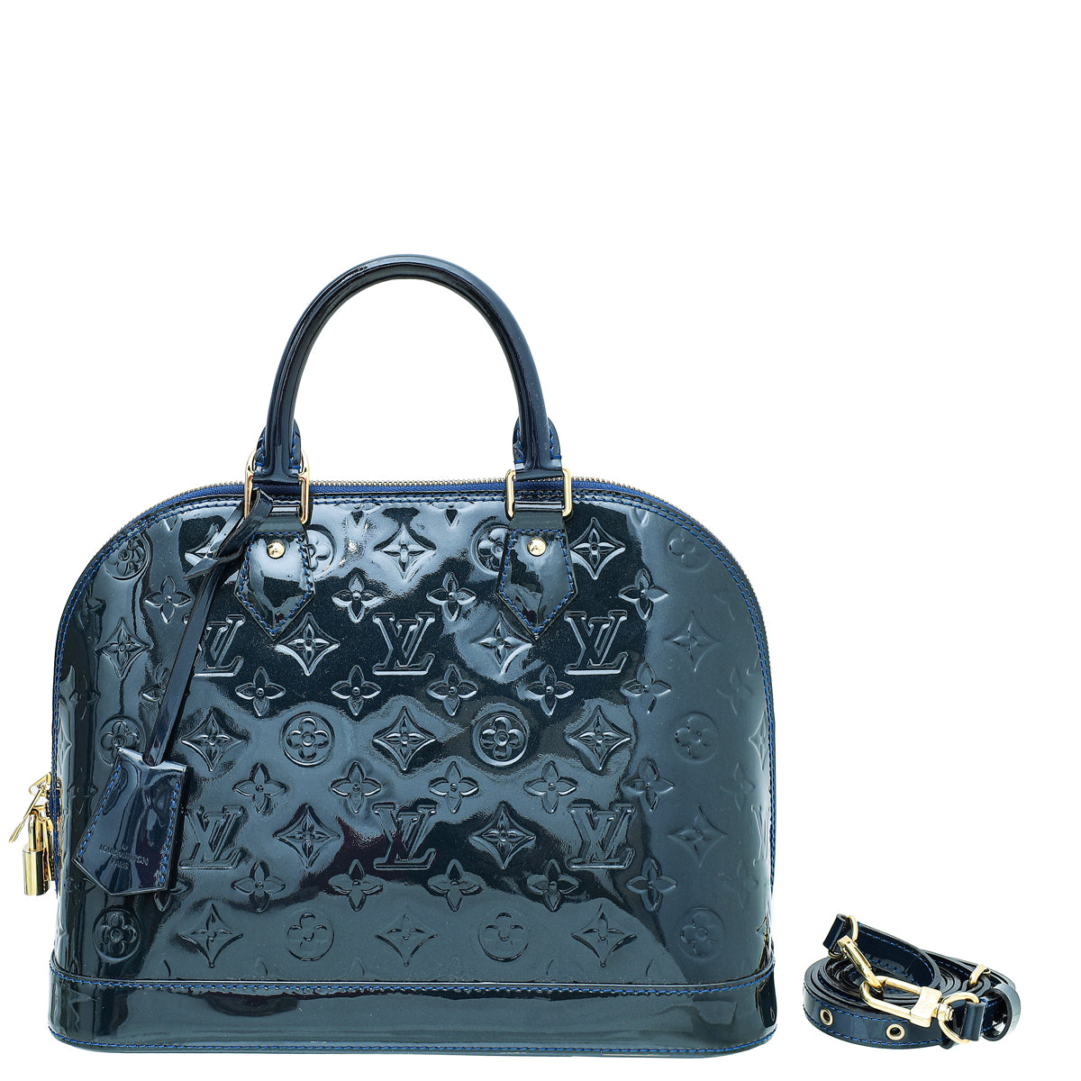 Louis Vuitton Grand Blue Monogram Vernis Alma PM Bag W/ Strap-Louis Vuitton-THE CLOSET