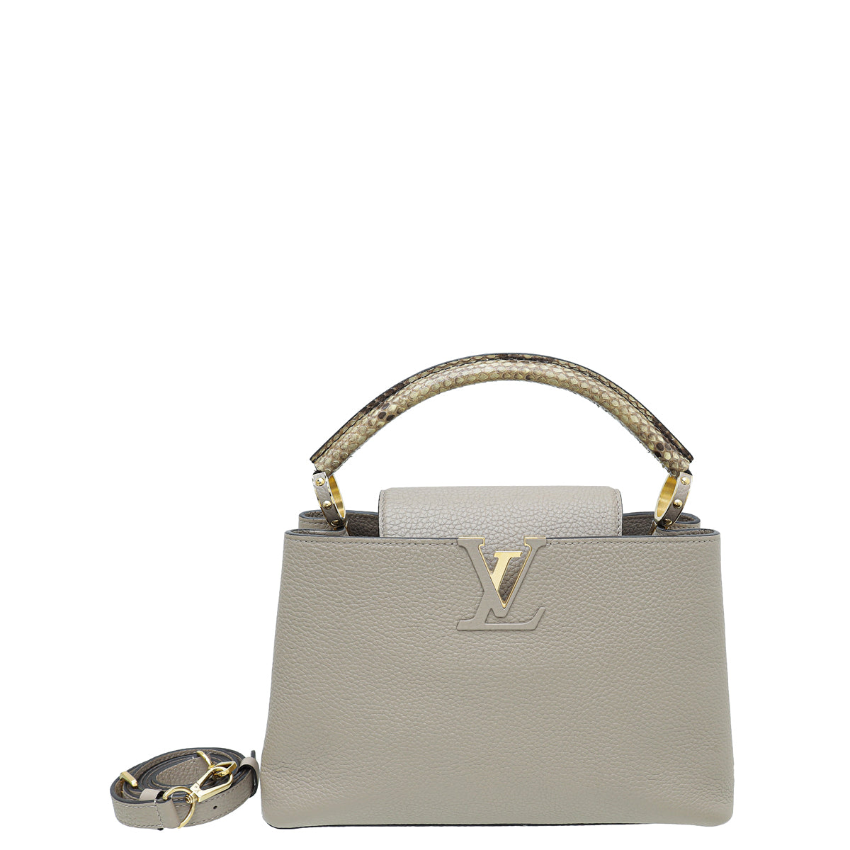 LOUIS VUITTON GREY CAPUCINES with PYTHON HANDLE BB HAND BAG