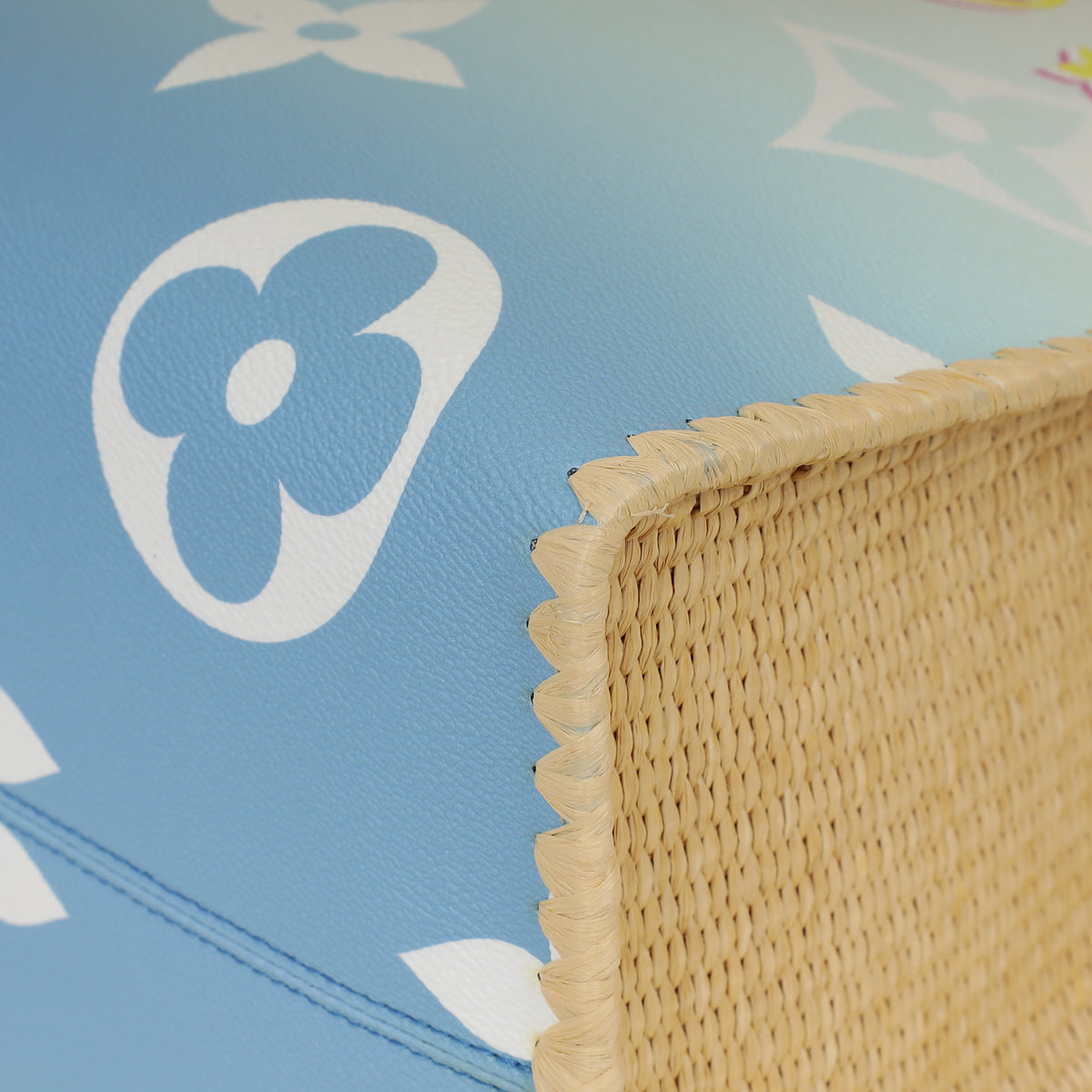 Louis Vuitton Blue By The Pool Onthego GM Portofino Print Raffia Bag