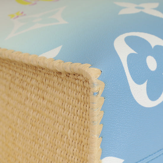 Louis Vuitton Blue By The Pool Onthego GM Portofino Print Raffia Bag