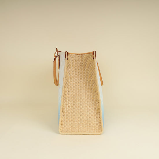 Louis Vuitton Blue By The Pool Onthego GM Portofino Print Raffia Bag