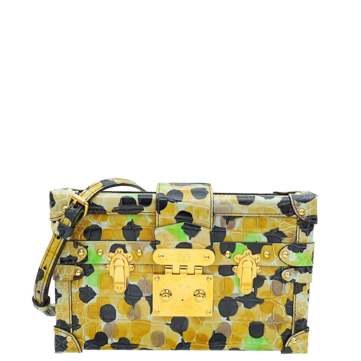 Louis Vuitton Yellow Multicolor Painted Alligator Petite Malle Bag