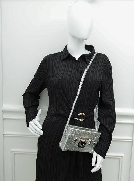 Load image into Gallery viewer, Louis Vuitton Silver Alligator Petite Malle Bag
