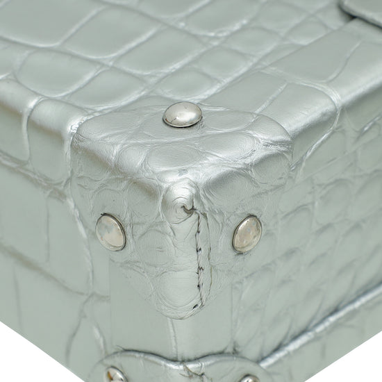 Load image into Gallery viewer, Louis Vuitton Silver Alligator Petite Malle Bag
