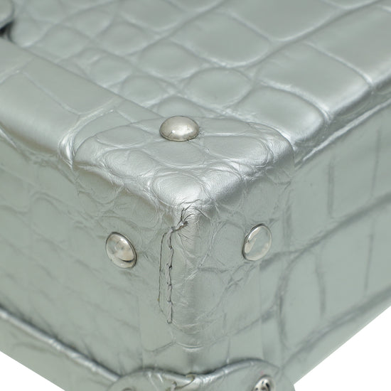 Load image into Gallery viewer, Louis Vuitton Silver Alligator Petite Malle Bag
