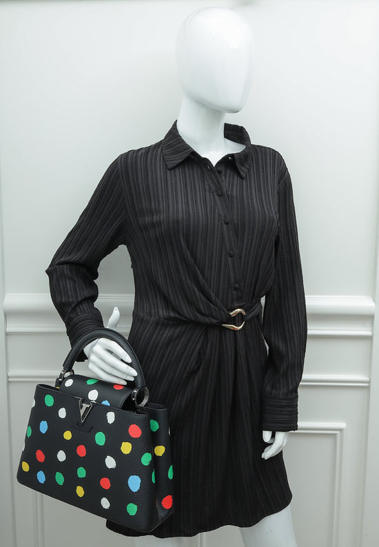 Louis Vuitton Black X YK Capucines MM Painted Dots Bag