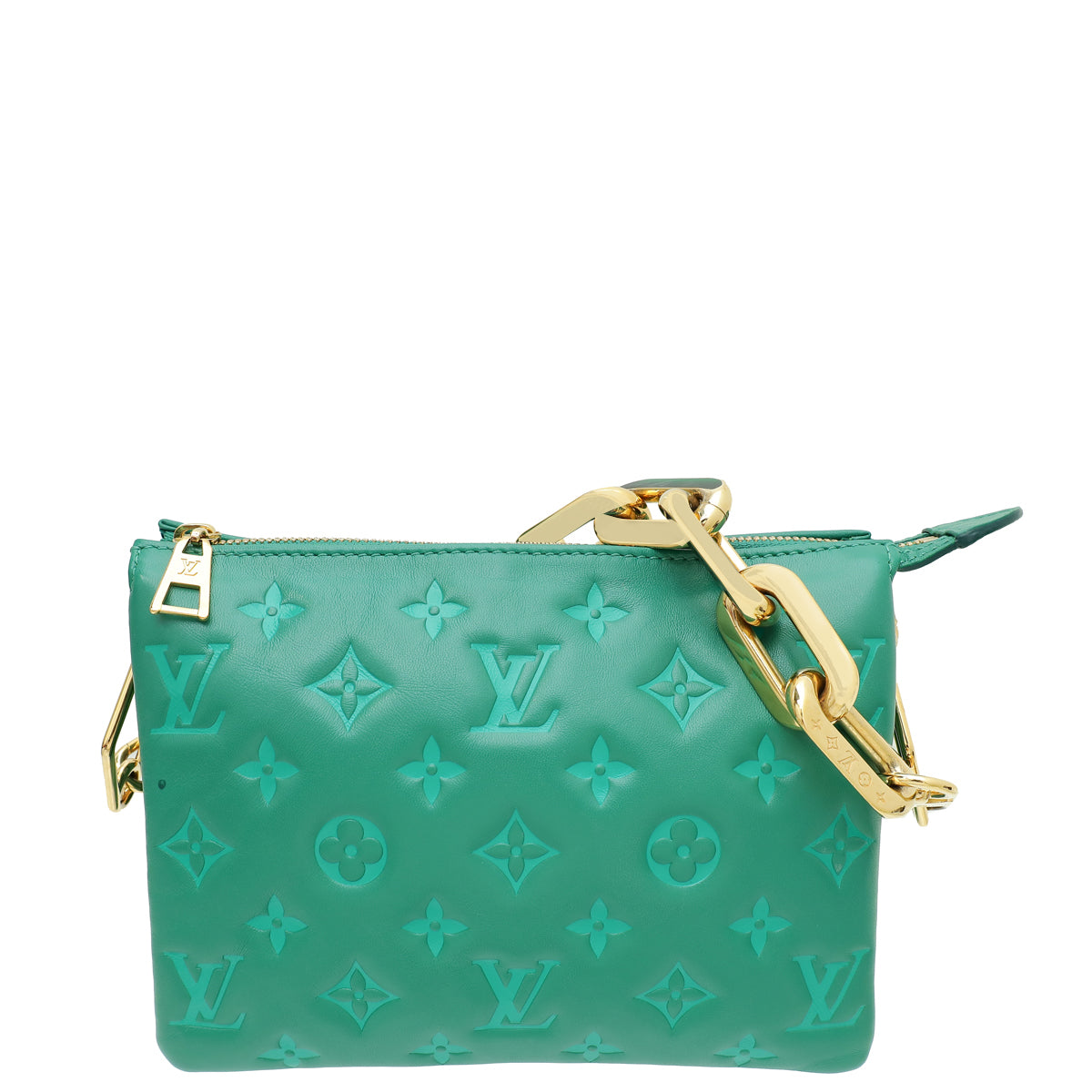 Louis Vuitton Green Monogram Embossed Coussin BB Bag W/ Resin Inserts Chain
