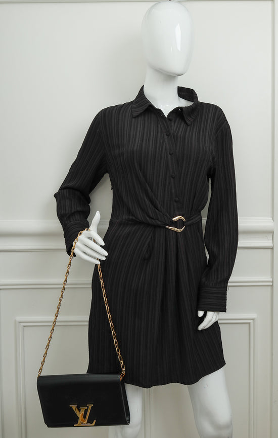 Louis Vuitton Black Louise Matte Chain Clutch-Louis Vuitton-THE CLOSET