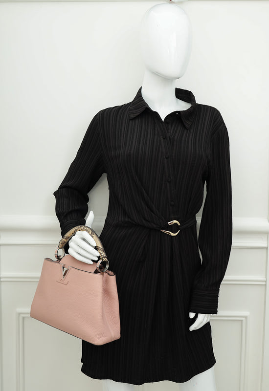 Load image into Gallery viewer, Louis Vuitton Rose Ballerine Capucines BB Python Handle Bag
