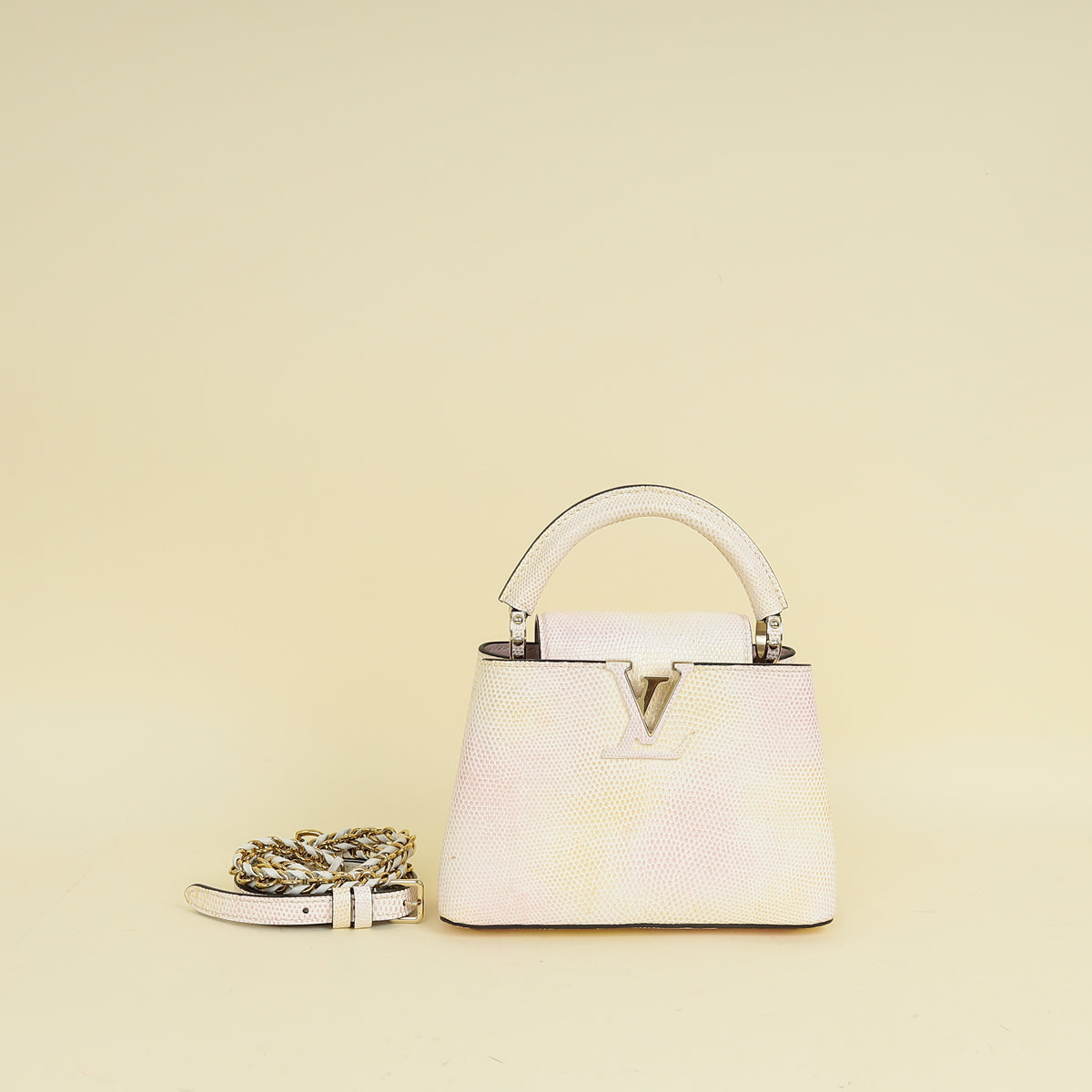Louis Vuitton Metallic Pink Cream Capucines Mini Karung Bag