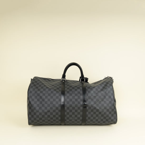 Louis Vuitton Black Damier Graphite Keepall Bandouliere 55 Bag w/ Initial MYS