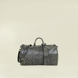 Louis Vuitton Faded Black Brushed Monogram Eclipse Keepall Bandouliere 50 Bag