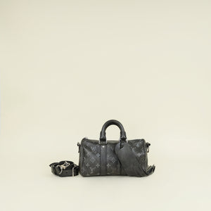 Louis Vuitton Faded Black Brushed Monogram Eclipse Keepall Bandouliere 25 Bag
