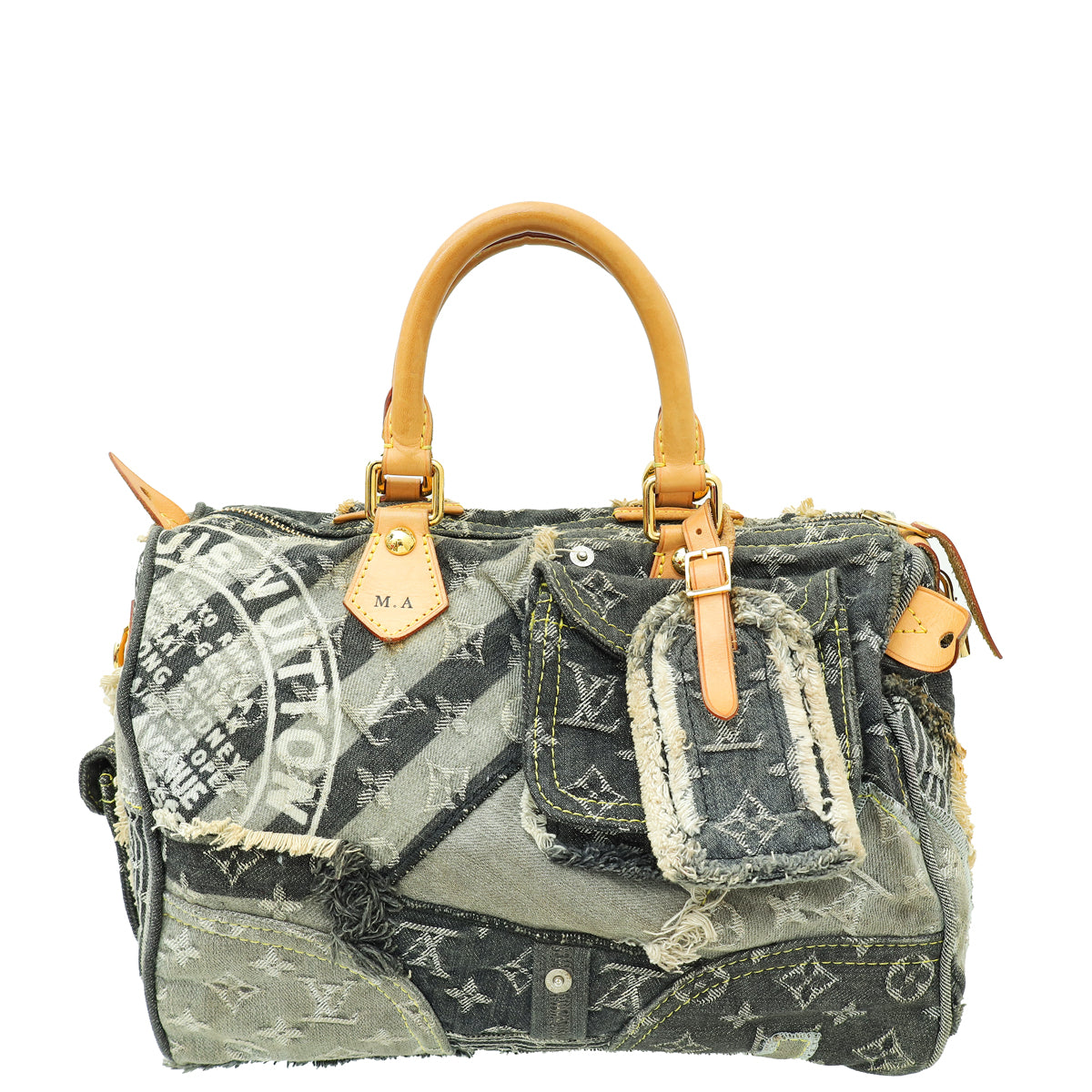 Louis Vuitton Bicolor Ltd. Ed. Monogram Denim Patchwork Speedy Bag (W/ M.A initials)-Louis Vuitton-THE CLOSET