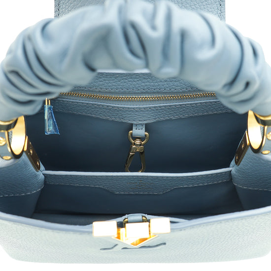 Load image into Gallery viewer, Louis Vuitton Blue Taurillon Scrunchie Capucines BB Top Handle Bag
