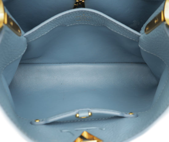 Load image into Gallery viewer, Louis Vuitton Blue Taurillon Scrunchie Capucines BB Top Handle Bag
