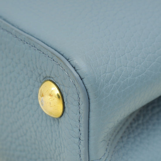 Load image into Gallery viewer, Louis Vuitton Blue Taurillon Scrunchie Capucines BB Top Handle Bag
