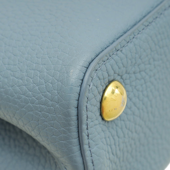 Load image into Gallery viewer, Louis Vuitton Blue Taurillon Scrunchie Capucines BB Top Handle Bag
