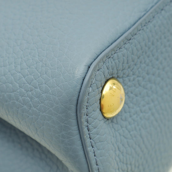 Load image into Gallery viewer, Louis Vuitton Blue Taurillon Scrunchie Capucines BB Top Handle Bag
