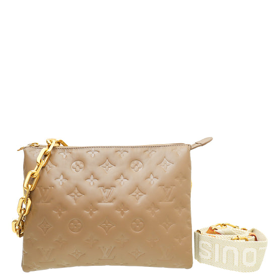 Louis Vuitton Taupe Embossed Monogram Coussin PM Bag