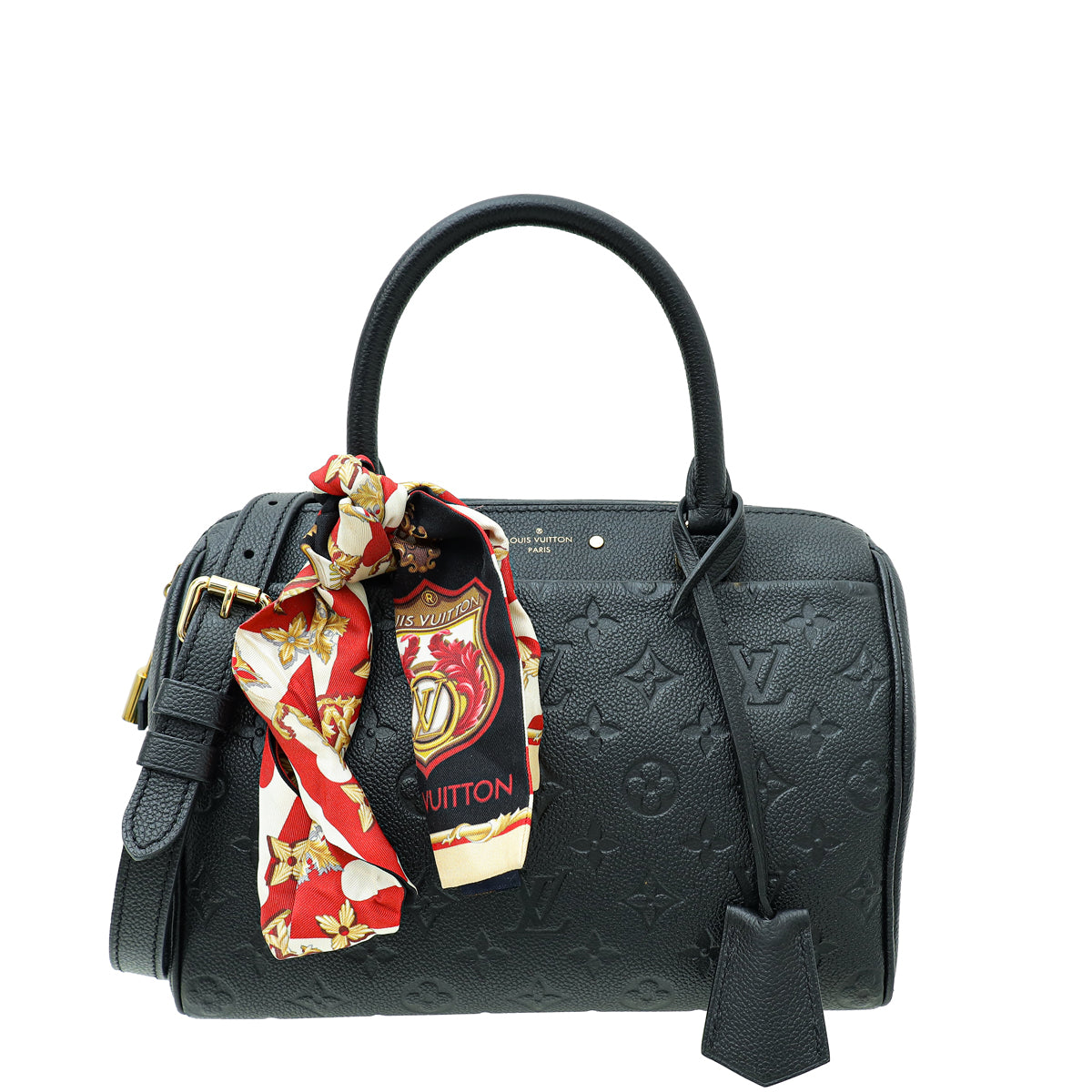Louis Vuitton Black Monogram Empreinte Speedy 25 Bandouliere Bag W/ Twilly-Louis Vuitton-THE CLOSET