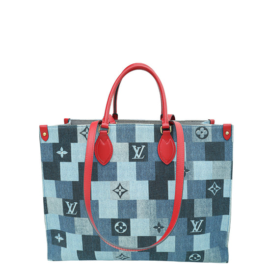 Louis Vuitton Onthego GM Denim Monogram Check Blue/Red