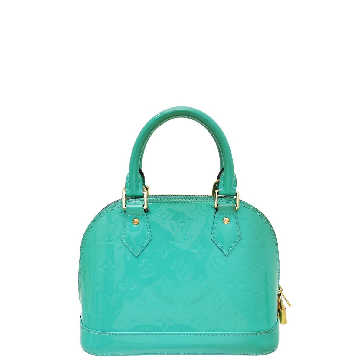 Louis Vuitton Blue Lagoon Monogram Vernis Alma BB Bag W/ V Illustre Key Holder Bag Charm-Louis Vuitton-THE CLOSET