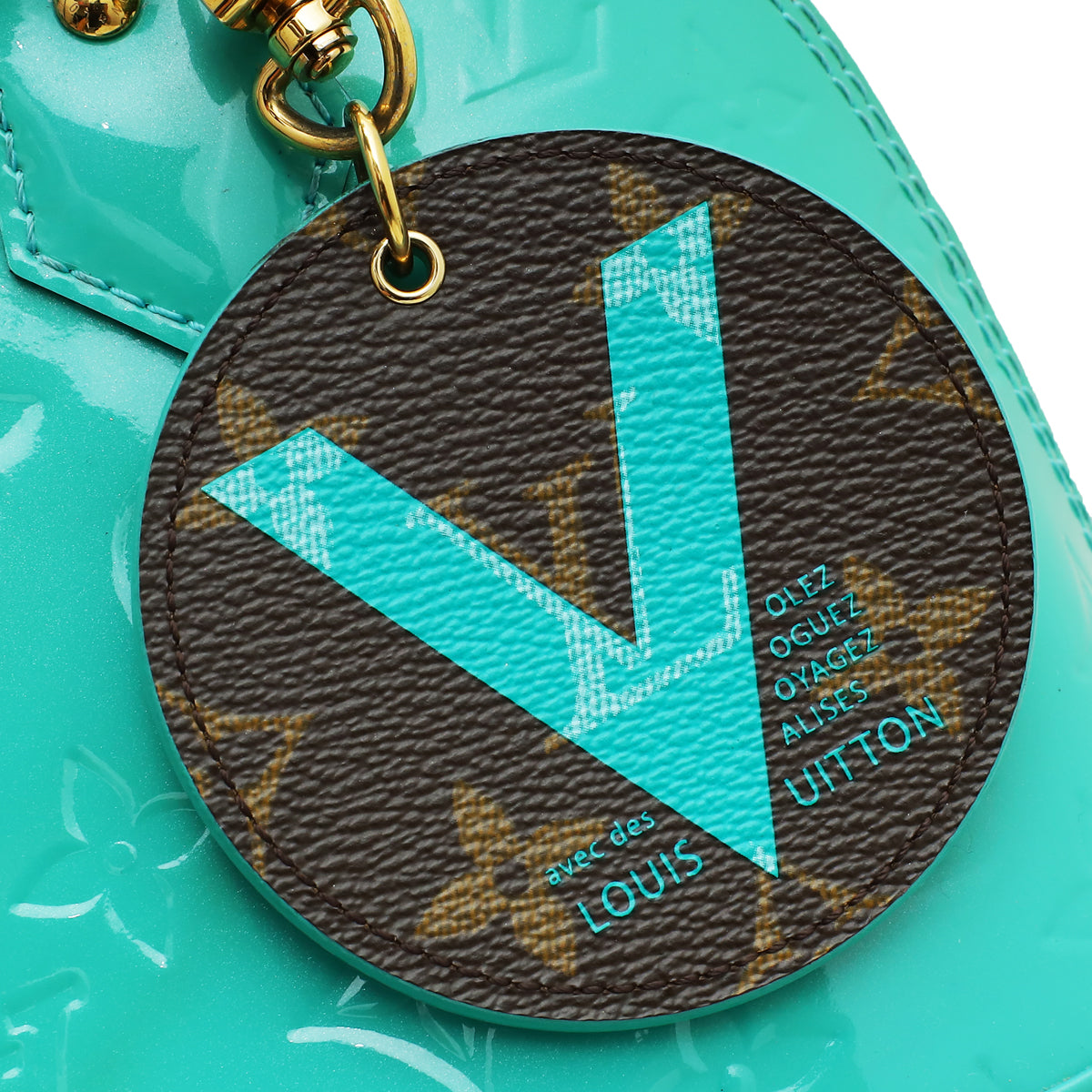 Louis Vuitton Blue Lagoon Monogram Vernis Alma BB Bag W/ V Illustre Key Holder Bag Charm