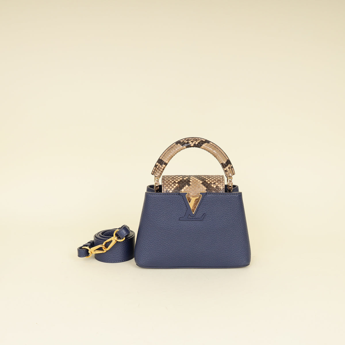 Louis Vuitton Blue Mini Capucine Python Details Bag