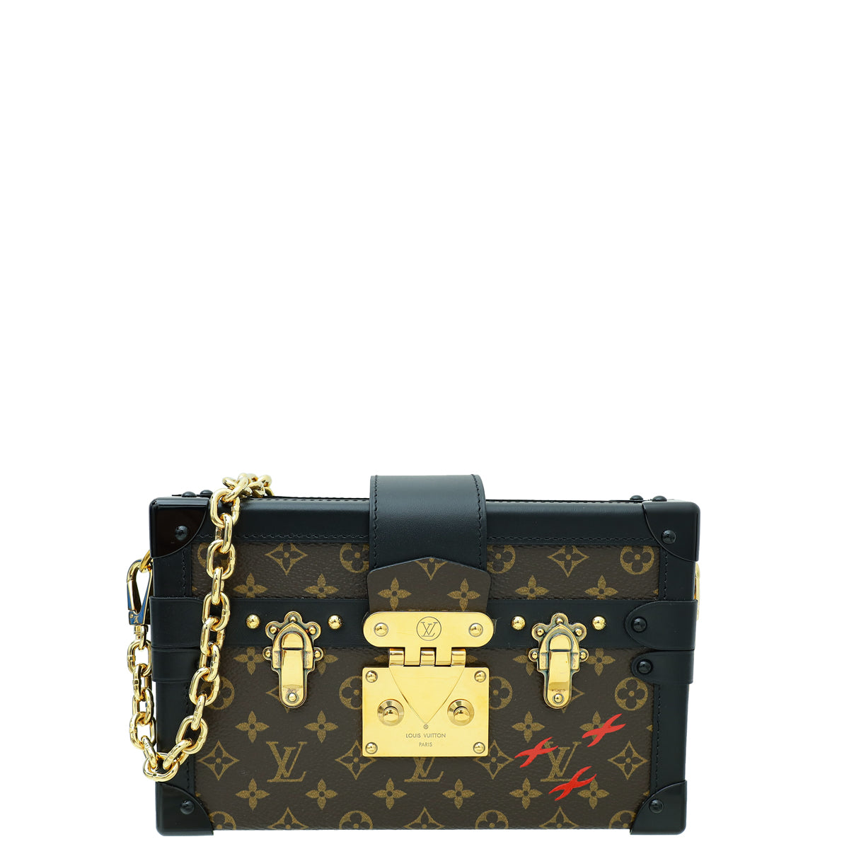 Louis Vuitton Monogram Black Petite Malle Bag W/ Chain