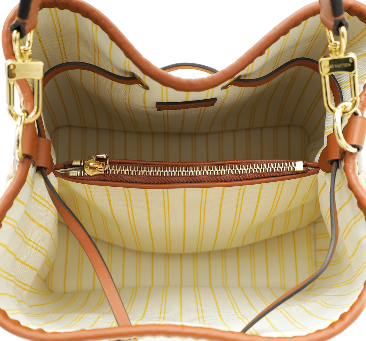 Louis Vuitton Raffia Calfskin Monogram Neonoe MM Tan Bucket Bag