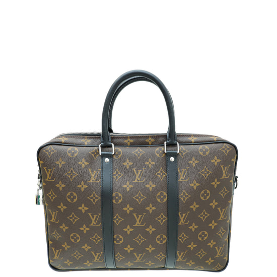 Louis+Vuitton+Porte+Documents+Voyage+Handbag+Black+Leather for sale online