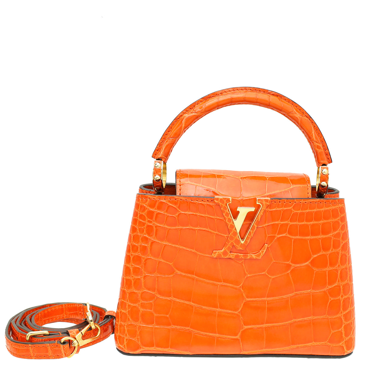 Louis Vuitton Orange Shiny Alligator Mini Capucines Bag