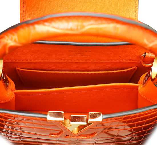 Louis Vuitton Orange Shiny Alligator Mini Capucines Bag