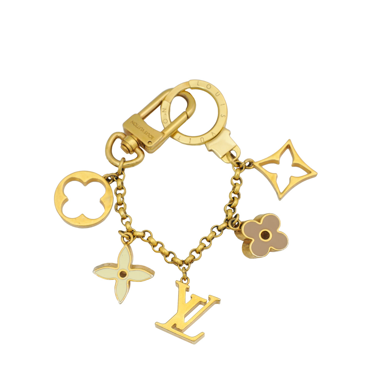 Louis Vuitton Gold Finish Fleur de Monogram Bag Charm Chain-Louis Vuitton-THE CLOSET