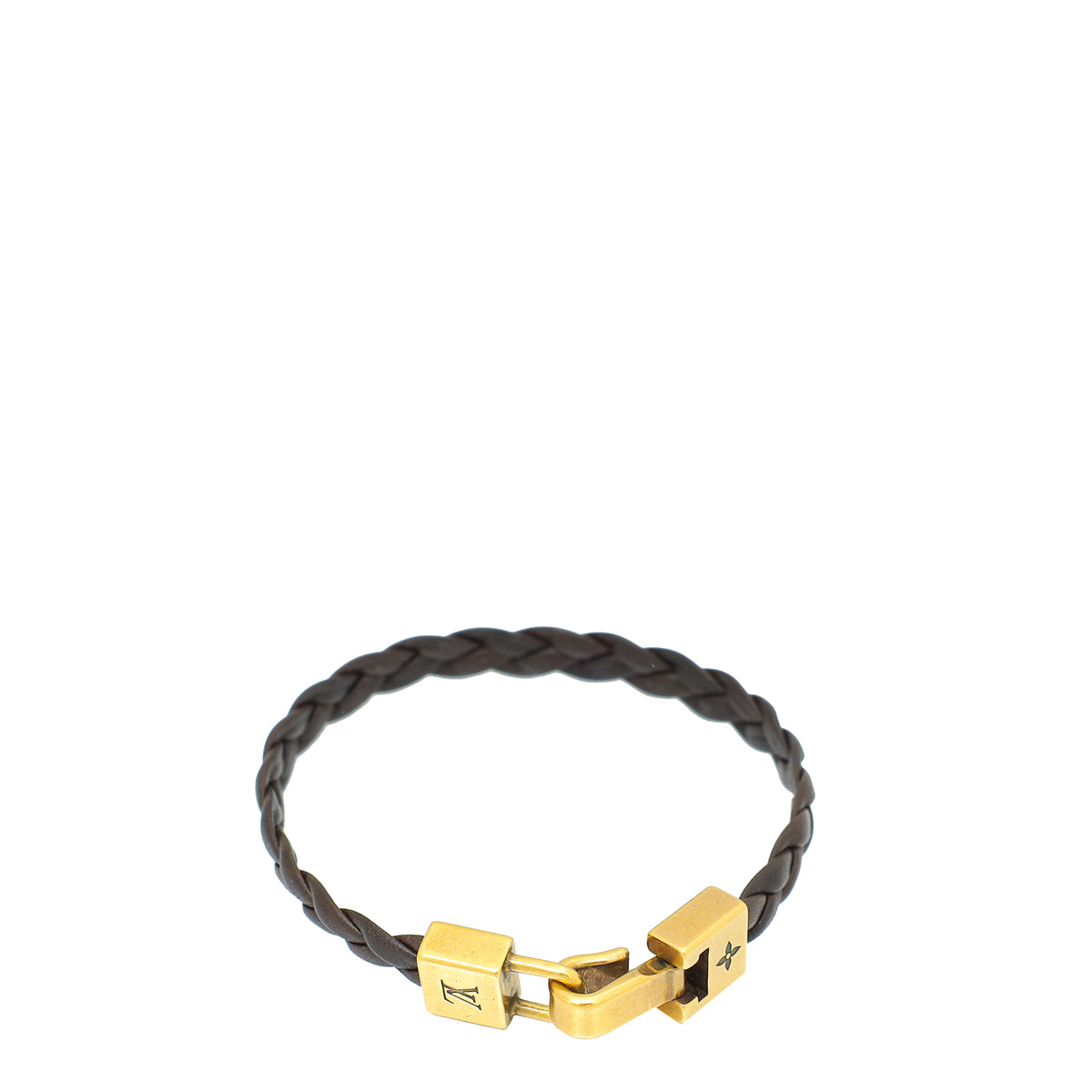 Louis Vuitton Chocolate Braided Leather Triogram Bracelet-Louis Vuitton-THE CLOSET