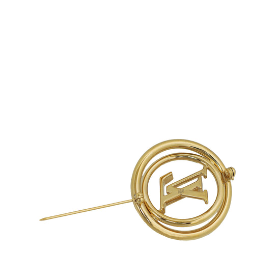 Louis Vuitton Gold Tone Initials Brooch