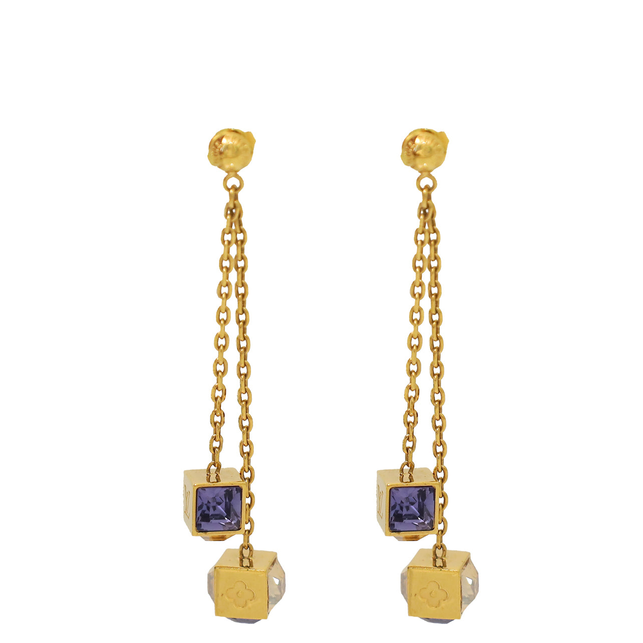 Louis Vuitton Gold Gamble Drop Earrings-Louis Vuitton-THE CLOSET