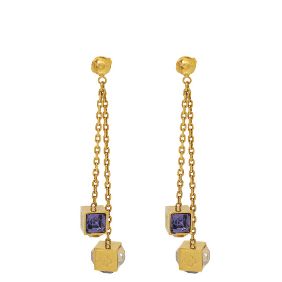 Louis Vuitton Gold Gamble Drop Earrings