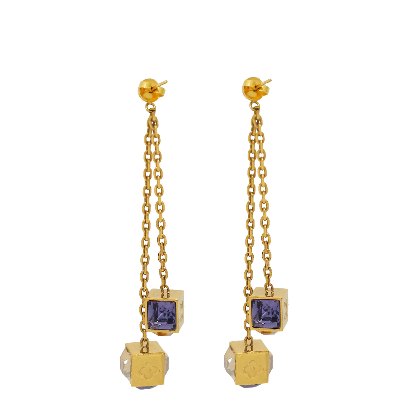 Louis Vuitton Gold Gamble Drop Earrings-Louis Vuitton-THE CLOSET
