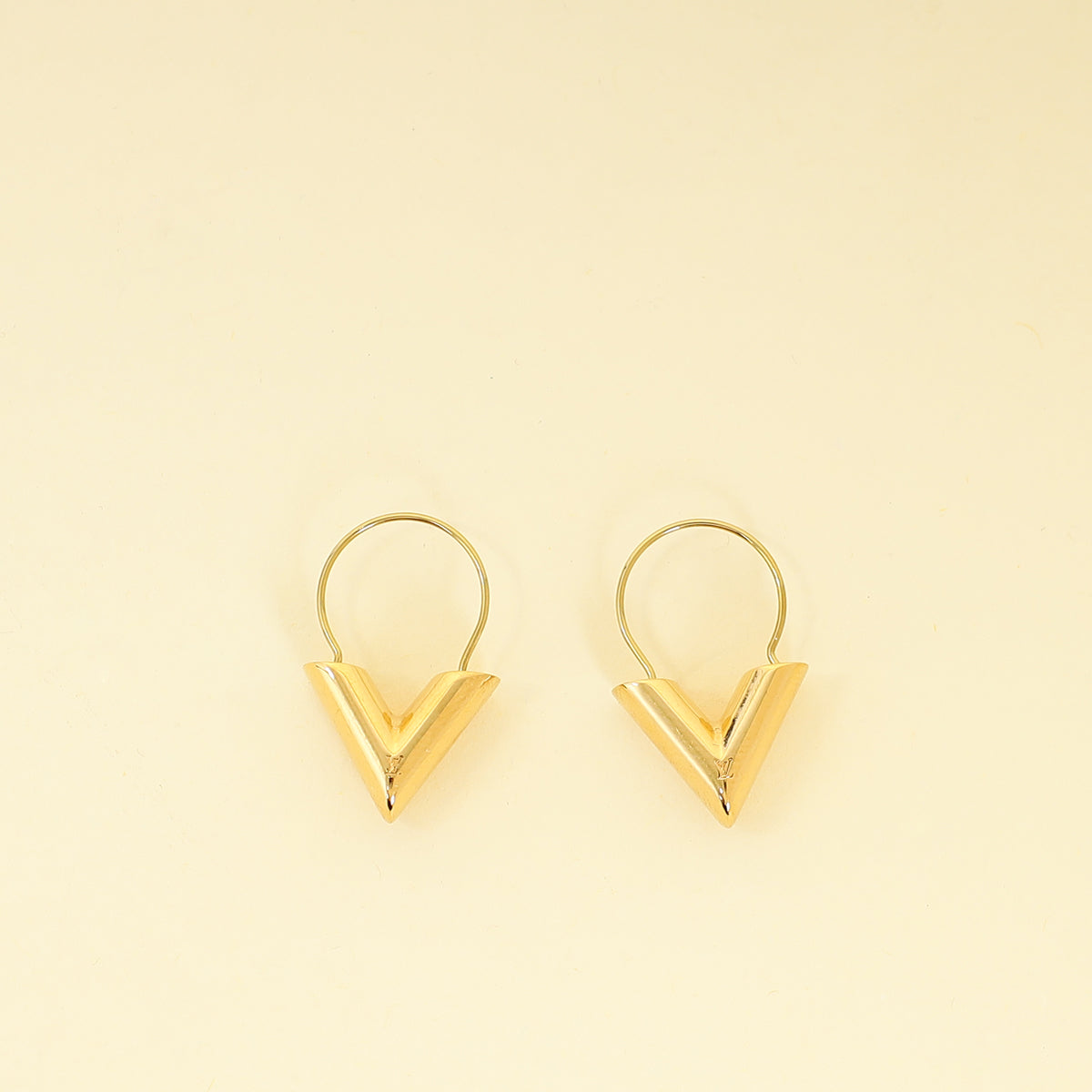 Louis Vuitton Gold Finish Essential V Hoops Earrings-Louis Vuitton-THE CLOSET