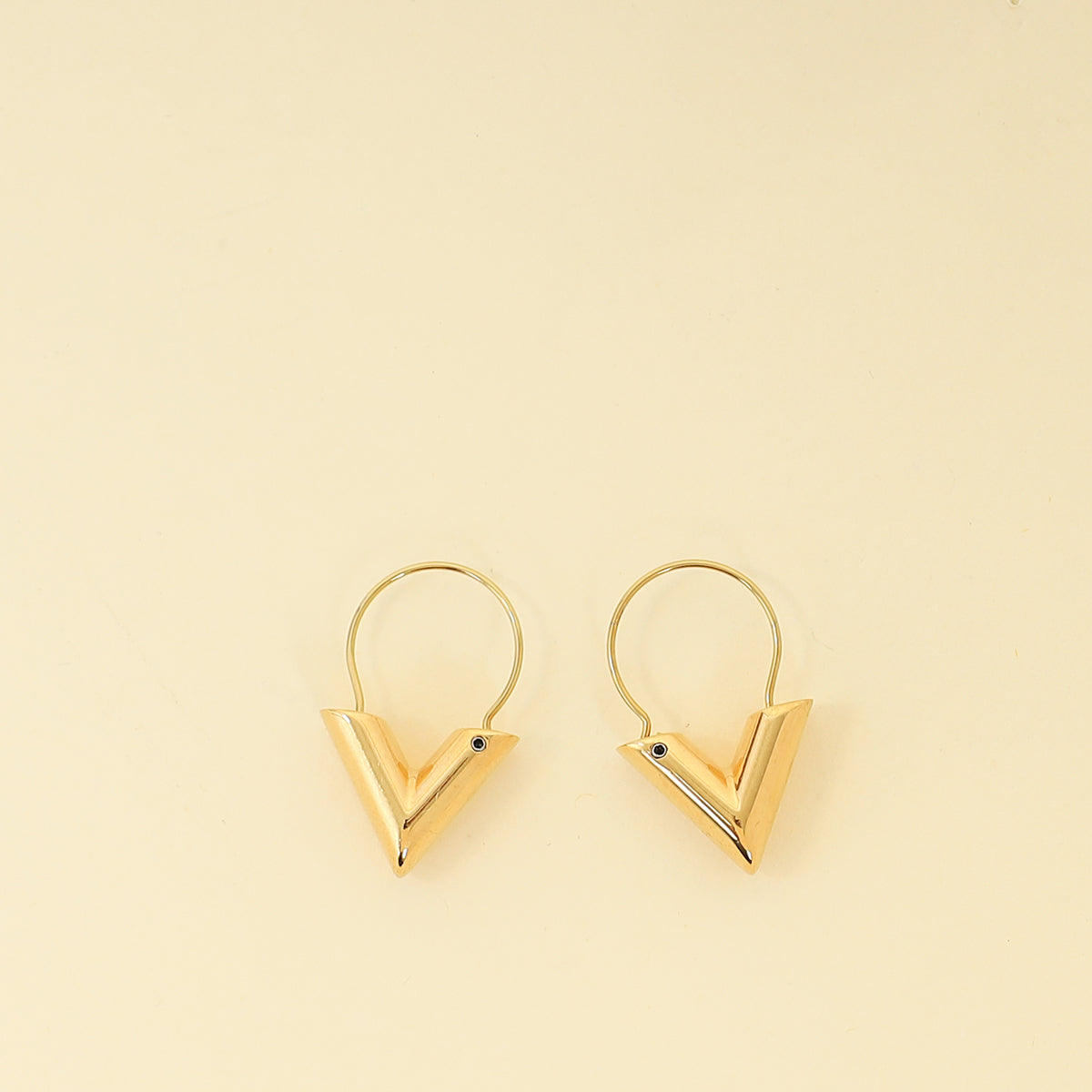 Louis Vuitton Gold Finish Essential V Hoops Earrings-Louis Vuitton-THE CLOSET