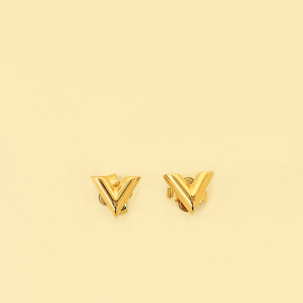 Louis Vuitton Gold Finish Essential V Stud Earrings-Louis Vuitton-THE CLOSET