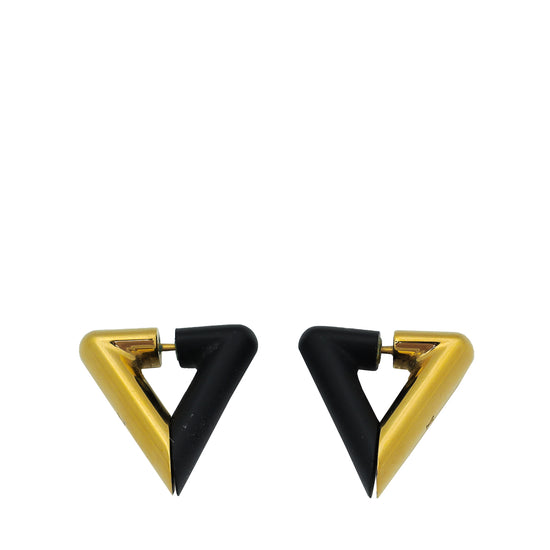 Louis Vuitton Gold Finish Black Essential V Earrings